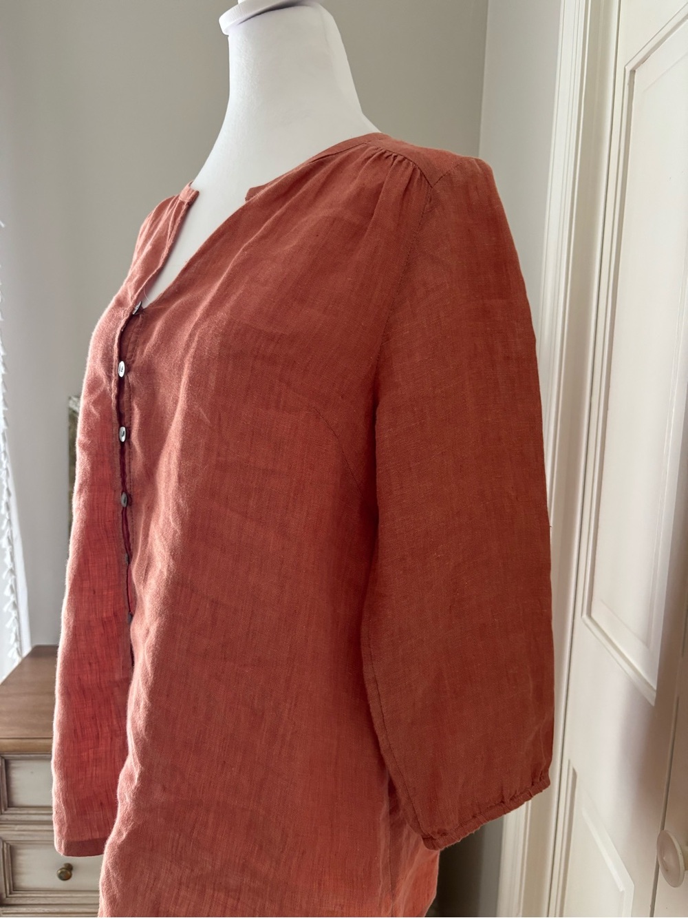 Pure Jill Linen Women's Button-Front Blouse Rust Small - Picture 3 of 4